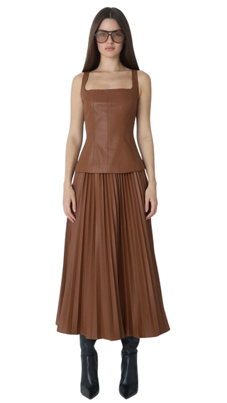 Nia Faux Leather Skirt - Rust