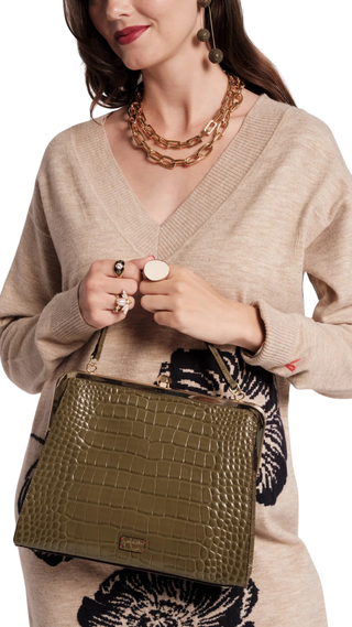 Jackie Frame Bag Croc Embossed Leather - Olive