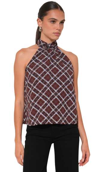 Sasha Halter Neck Plaid Top, Dark Cherry