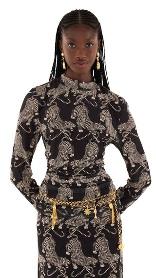 Striped Tigers Black Tulle Blouse