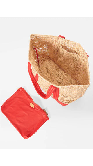 Large Raffia Tote in Raffia and Cherry