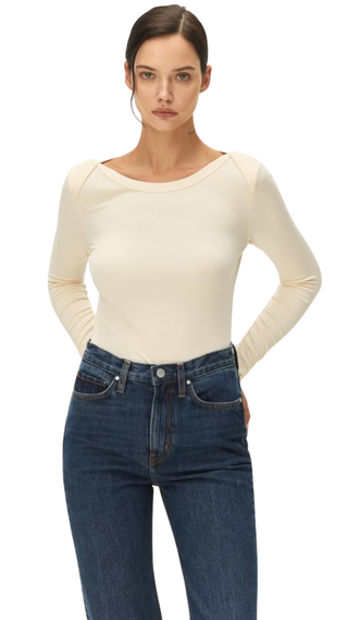 Arlette Long Sleeve Boatneck Top - Cream
