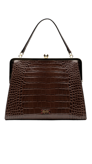 Jackie Frame Bag Croc Embossed Leather - Chocolate