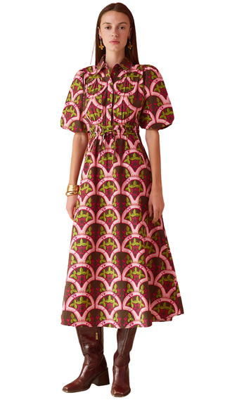 Banyan Puff Sleeve Midi Dress - Berry Vine