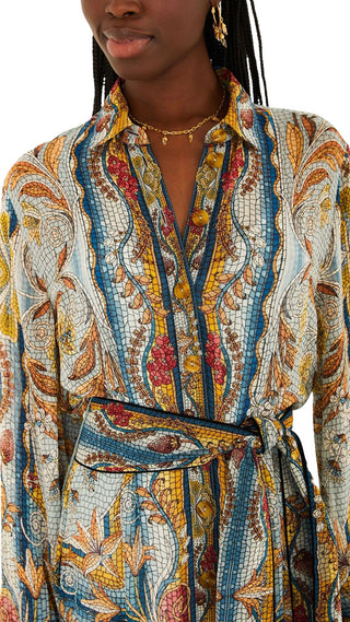 Mosaic Garden Soft Blue Mini Dress