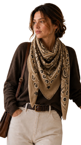 Large Woolen Square Bandana - Caramel
