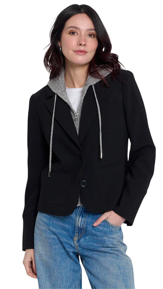 Sienna Solid Jacket With Cable Hooded Dickey, Black