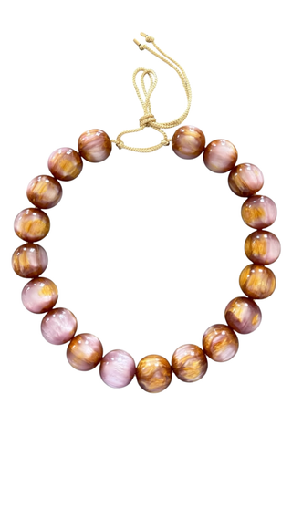 Chunky Beaded Necklace - Golden Mauve
