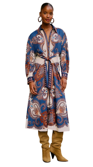 Arabesque Scarf Blue Midi Dress