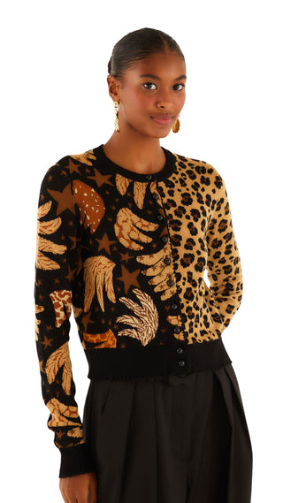 Banana leopard Mixed Cardigan