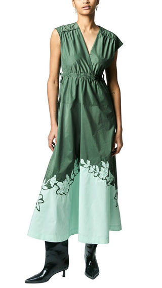Nara Cotton Poly Poplin Applique Dress - Fatigue/Seafoam