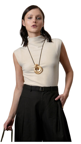 Paloma Funnel Neck Knit Top - Sand