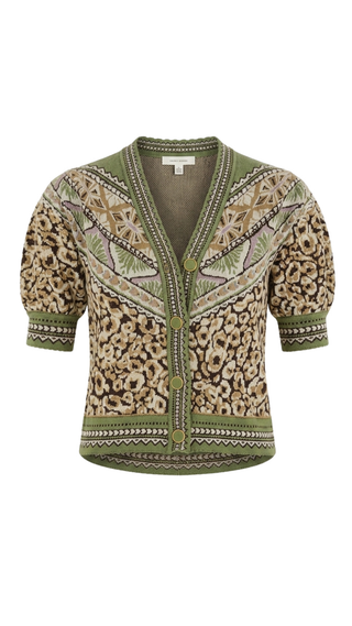 Leopard Knit Short Sleeve Cardigan, Primitive Leopard Brown