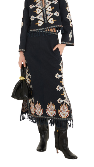 Black Embroidery Midi Skirt, Black