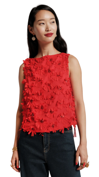 Cheree Shell Daisy Applique, Red