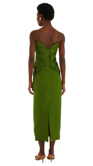Green Monstera Leaf Sleeveless Maxi Dress