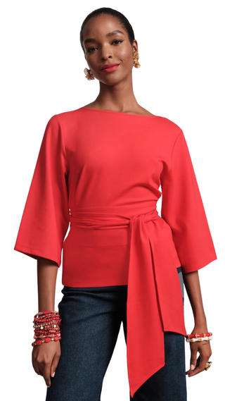 Whitney Wrap Top Solid Viscose Blend Viscose Blend, Red