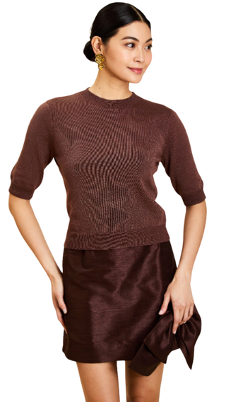 Drew Crewneck Knit Sweater, Chicory Brown