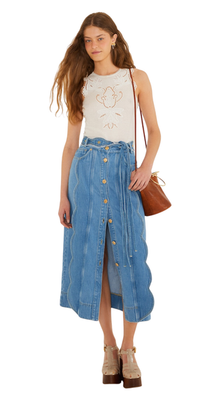 Denim Midi Skirt - Blue Denim
