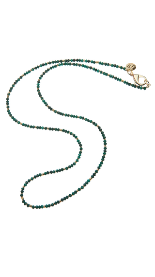 Double Wrap Diamond Cut Beaded Necklace in Malachite and Gold