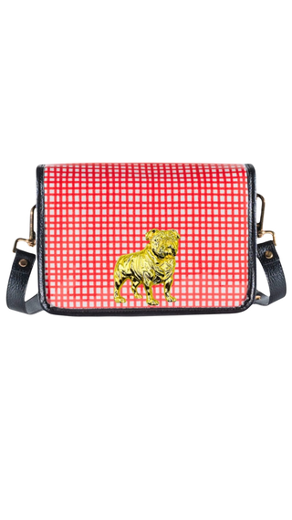 Red and White Grid Clear Stadium Bag with Bulldog