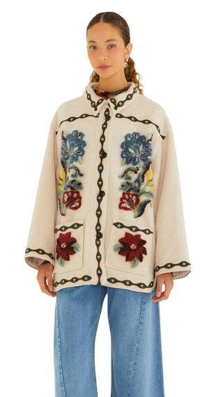 Lunar Boho Cropped Fleece Coat, Cream