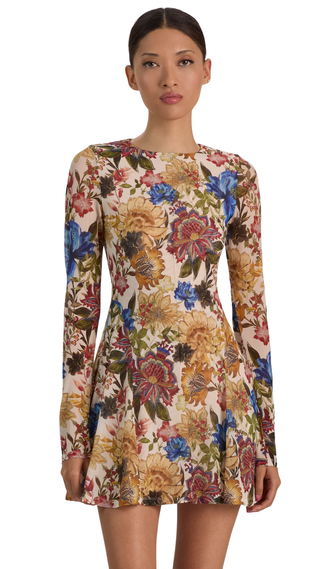 Delora Long Sleeve Flare Mini Dress, Fallen Petals