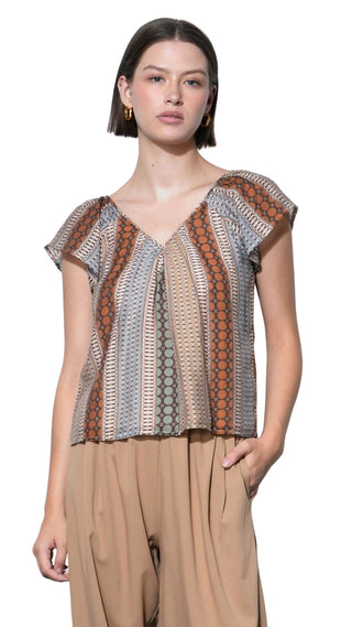 Illiana Short Sleeve Top - Brown Combo