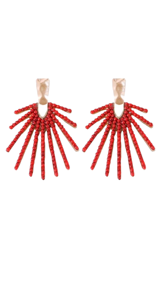 Red Sunburst Statement Drop Earrings