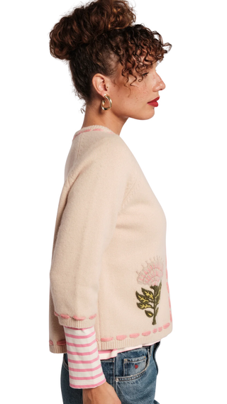 Border Flower Cardigan Heirloom Floral, Oyster/Multi