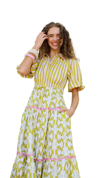 Banyan Puff Sleeve Dress - Lime & Vine