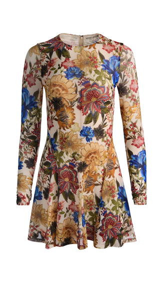 Delora Long Sleeve Flare Mini Dress, Fallen Petals