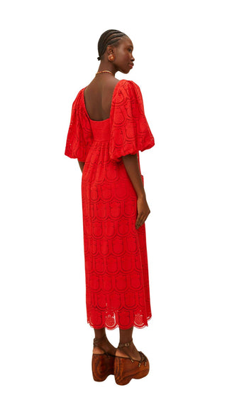 Red Pineapple Eyelet Maxi Dress - Red