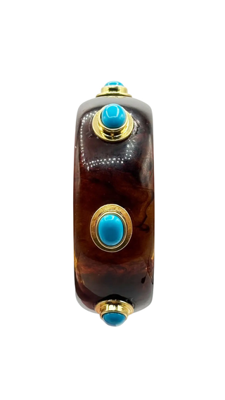 Renee Bangle In Tortoise Resin And Turquoise Stones