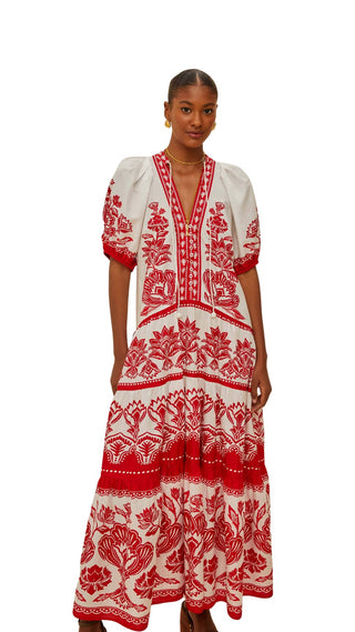 Boho Garden Off-White Midi Dress Short Sleeves - Garden Off-White