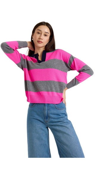 Ruby Rugby Polo - Mid Grey/Navy/Pink