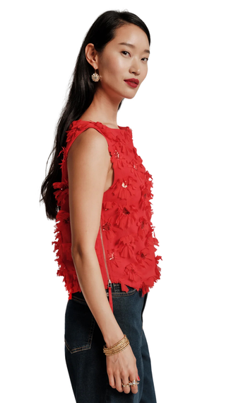 Cheree Shell Daisy Applique, Red