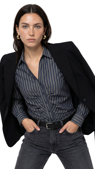 The Long Sleeve Zaria Shirt, Charcoal/Taupe Stripe