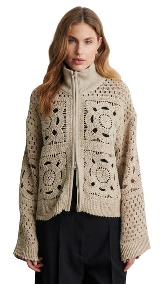 Crosette Knit Cardigan, Camel