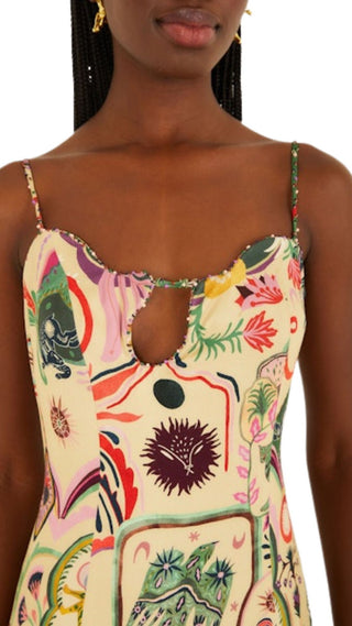 Artsy Surreal Land Beige Sleveless Midi Dress