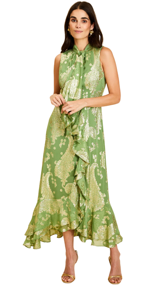 Waverly Midi Dress, Evergreen Metallic