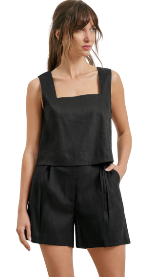 The Linen Abby Top, Black