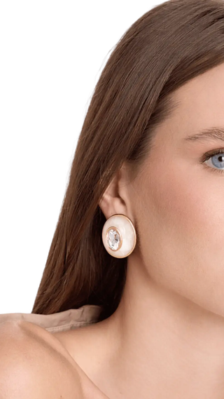 Stephanie Mother Of Pearl Resin Earring With Crystal Glass Stone - Pierced
