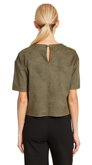 Faux Suede Cropped Tee - Olive