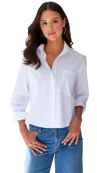 Crop Andie Shirt Solid Silky Poplin, White