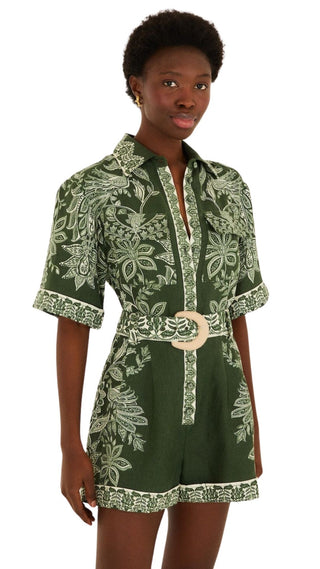 Miranda Dark Green Short Sleeve Romper