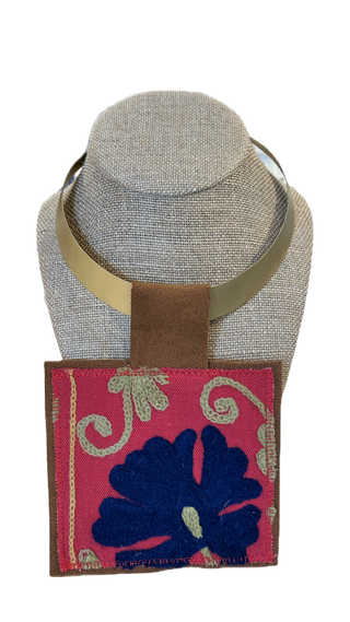 Kilim Pendant Necklace - Blue Flower