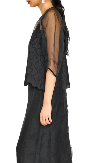 Bari Organza Top, Black Waterlily