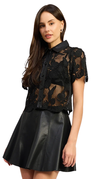 Aileen Lace Shirt Top, Black