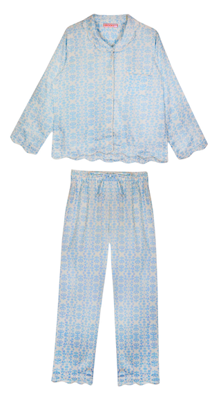 Scalloped Pajama Set Long - Blue Chintz